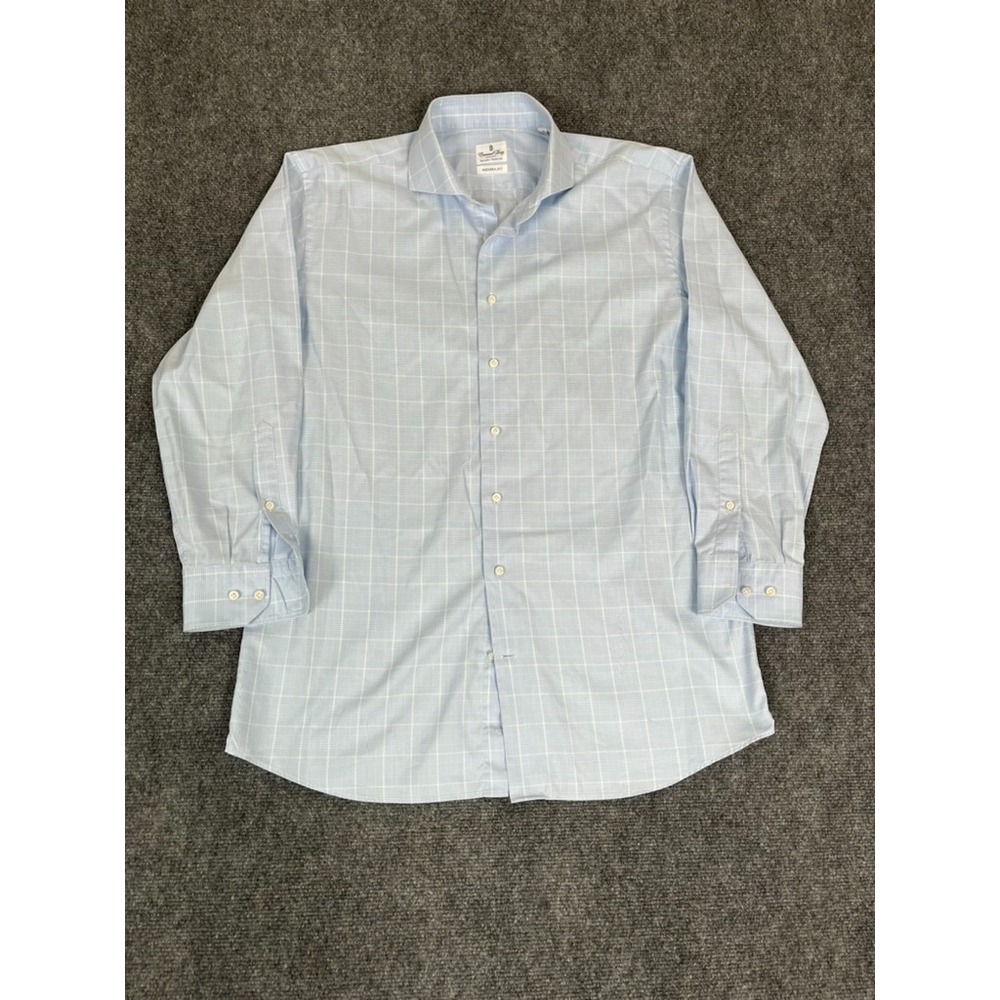 Emanuel Berg Mens Blue Check Modern Fit Button Up Shirt 1Cotton Size 17"-43 cm